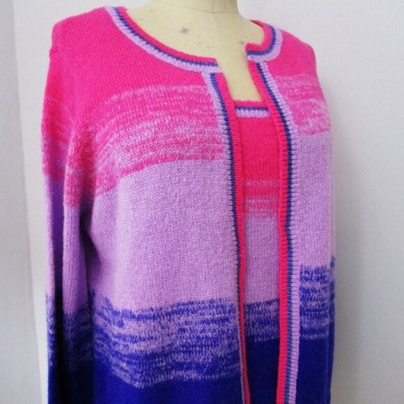 Ombre Stripe Cardigan Cardy Knit Sweater Twin Set Tessalyn Balloon Sleeve - Picture 1 of 6
